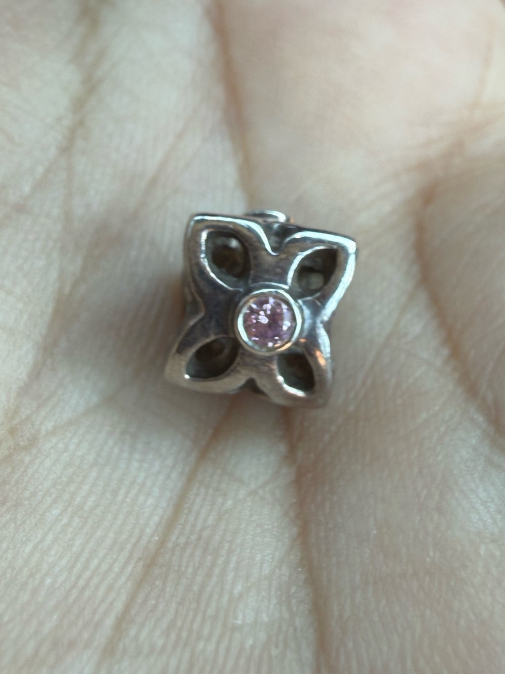 Pandora Sterling Silver Floral Charm with Pink Stone
